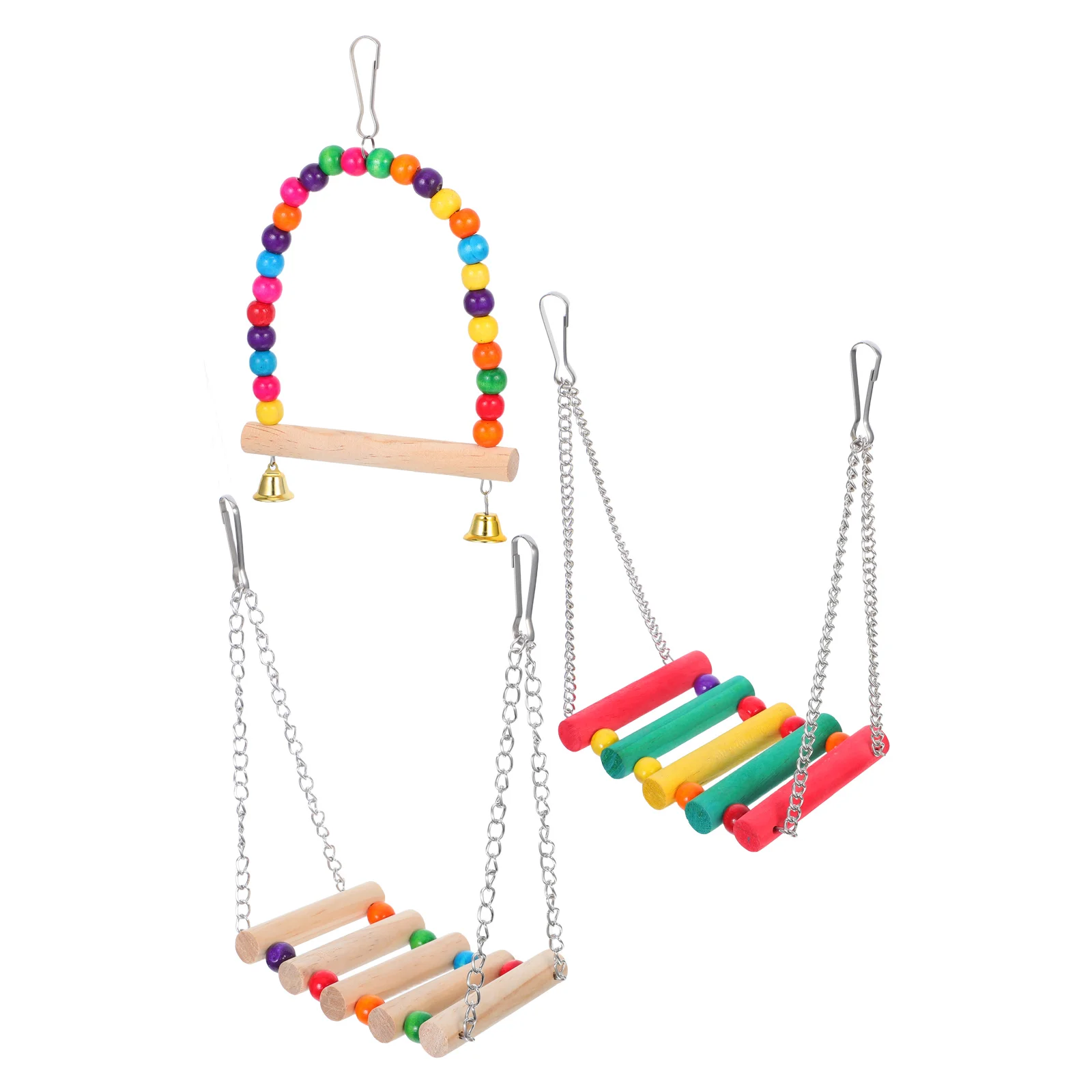 

3pcs Bird Swing Toys Colorful Wooden Enrichment Parrot Chewing Climbing Hanging Stand Perch Cage Toys Pet Birds Accessories