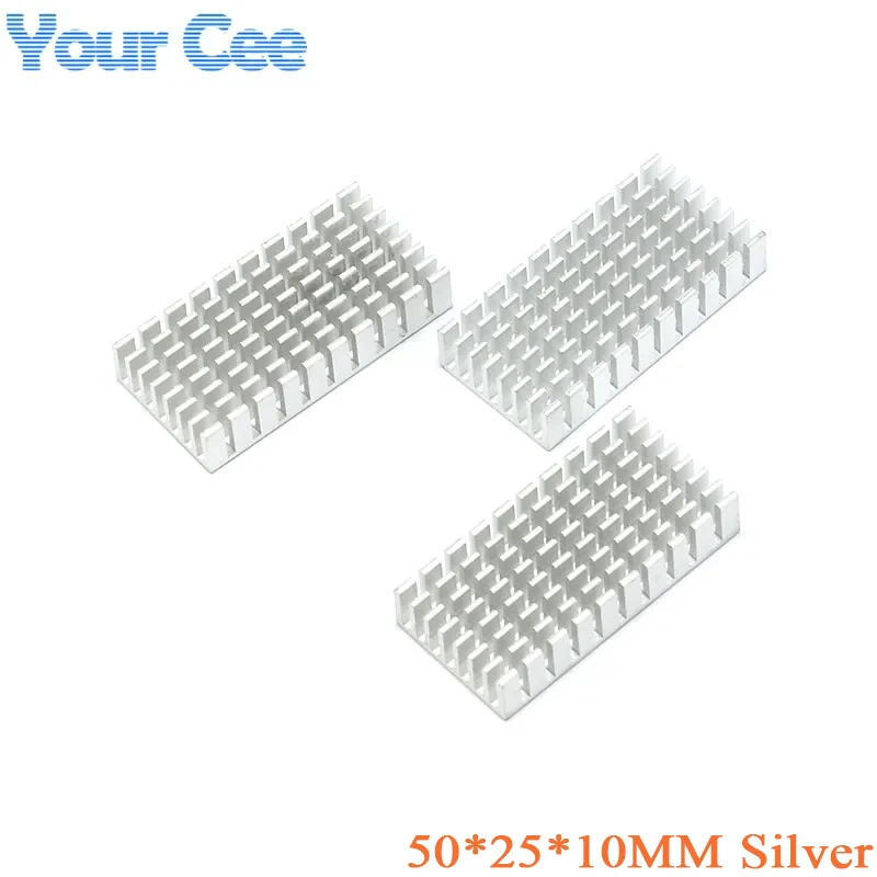 10pcs/1pc 50*25*10mm Heatsink Radiator Cooler Cooling Fin Aluminum Heat Sink LED Power IC Transistor Module Silver 50X25X10mm