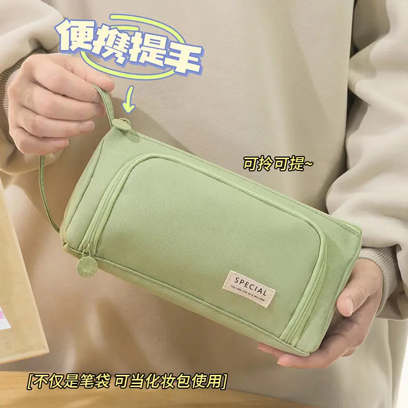 Large Capacity Oxford Cloth Pencil Case with Window, Simple Japanese Ins Style Pen Bag for Elementary and Middle School Boys