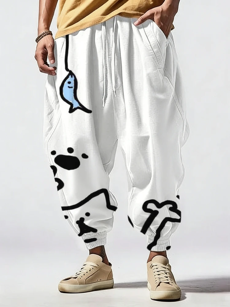 

Casual Loose Sweatpants Vintage Holiday Chic Harajuku White Trousers Fashion Men's Drawstring Elastic Waist Long Pants 2026
