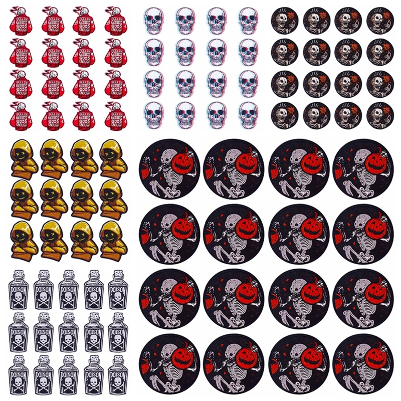 Prajna Wholesale 10PCS Punk Skull Patch For Clothing Skeleton Patches On Clothes DIY Fusible Patch Applqiues Embroidered Pacthes