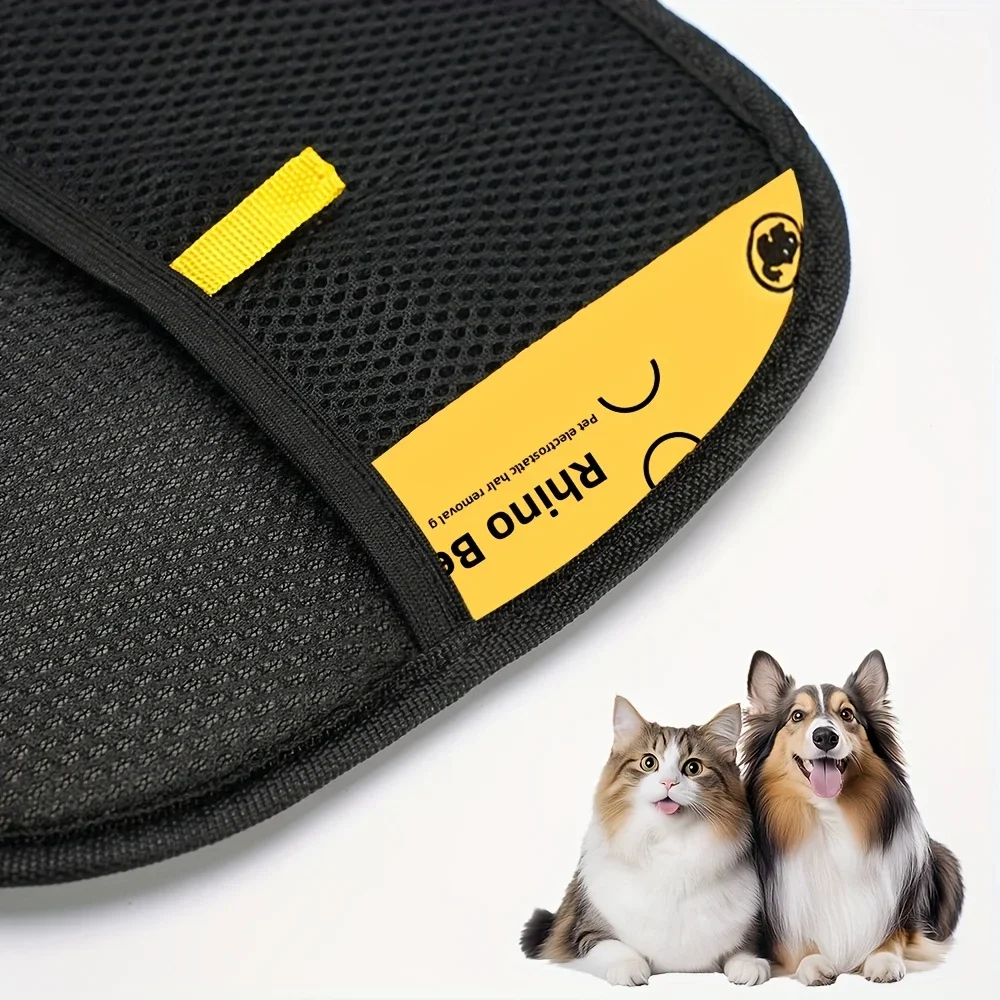 Large Pet Static Hair Removal Grooming Gloves, Upgrade Version Polypropylene Cat Hair Remover Gloves, Black with Yellow Accents for Pet Shedding