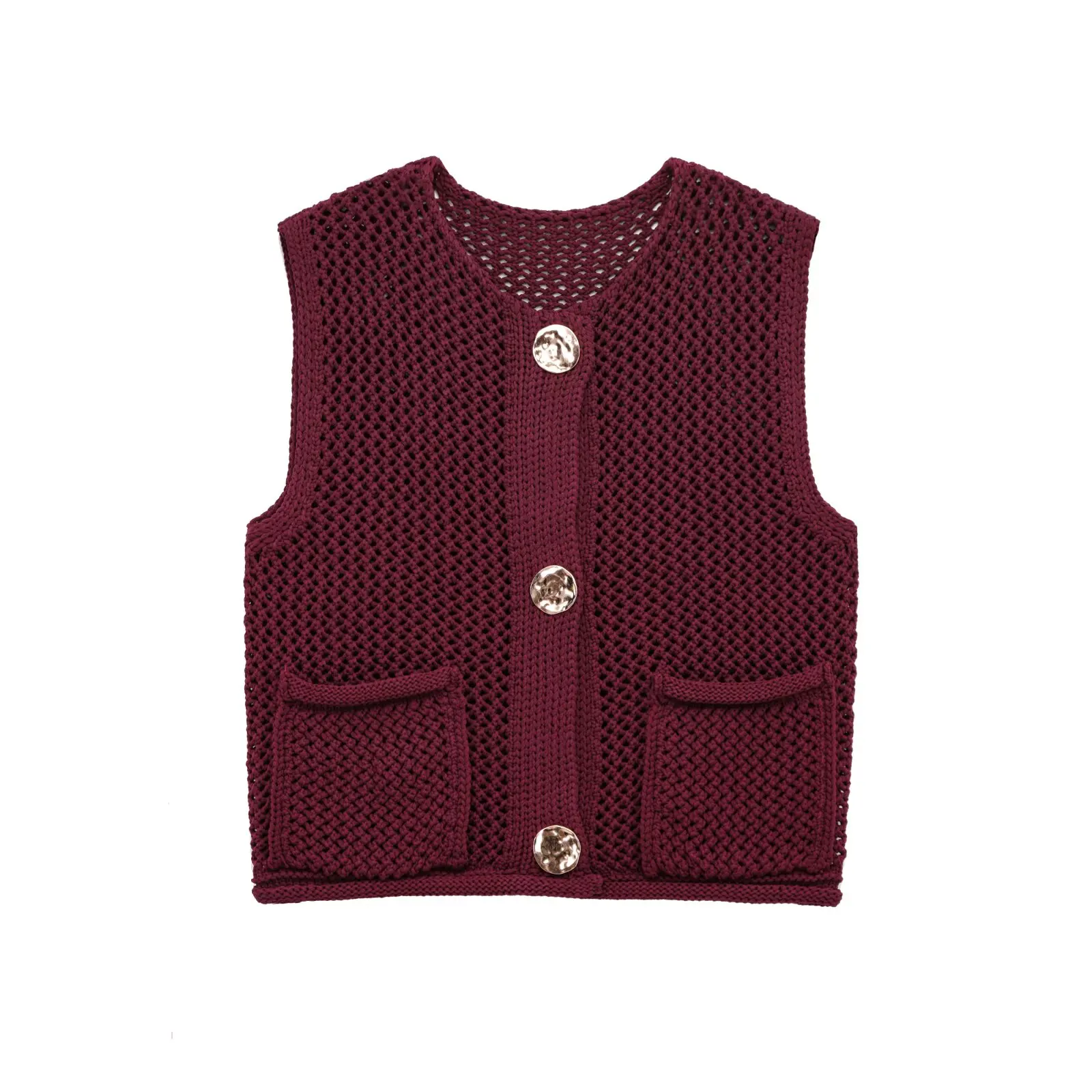 Blusa Fena de Moda Tricotada JNLEAOG, Gola Redonda, Botão Único, Cor Pura, Fibra de Poliéster, Novo Estilo de Outono