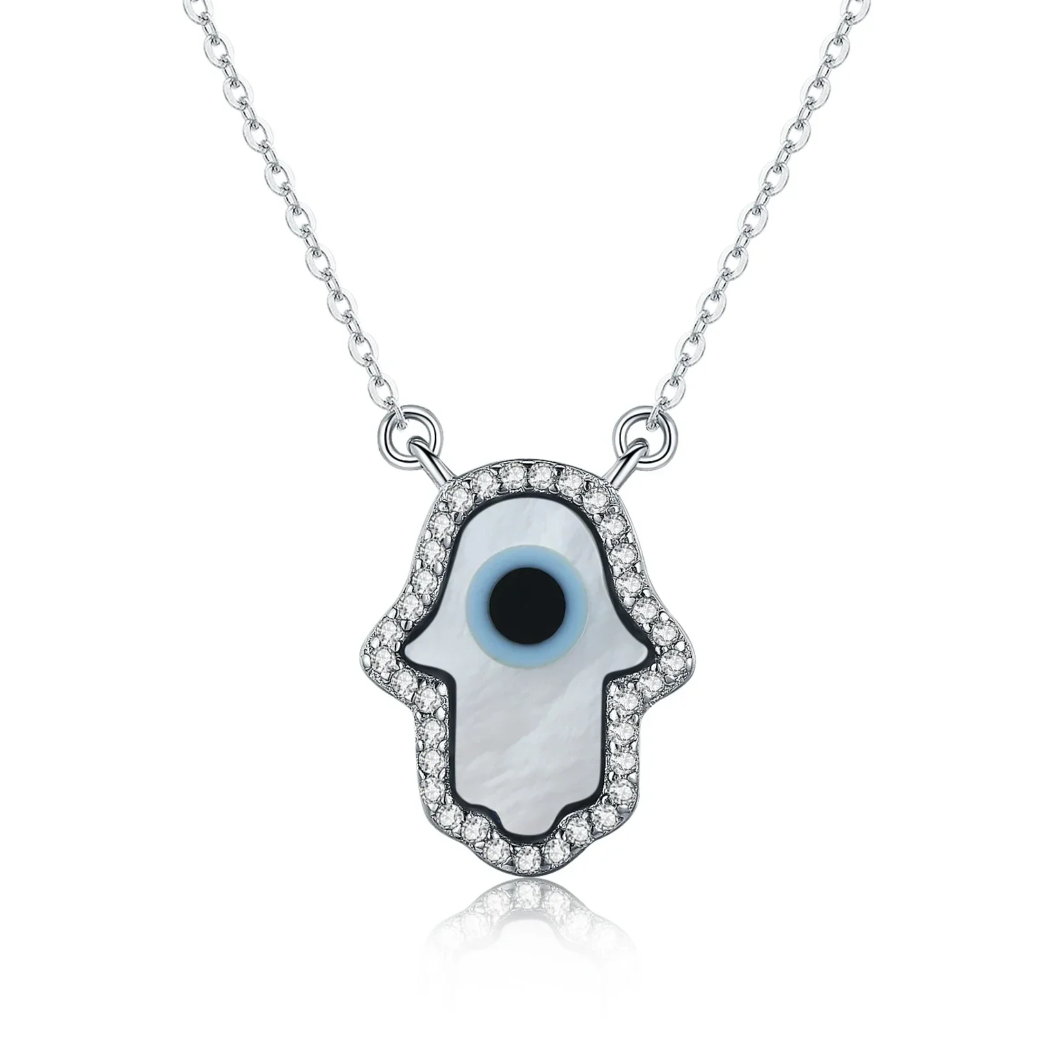 TONGZHE Luxury Synthetic Opal Hamsa Hand Pendant Necklace Sterling Silver 925 Jewelry Necklace Women Cable Chain 16\