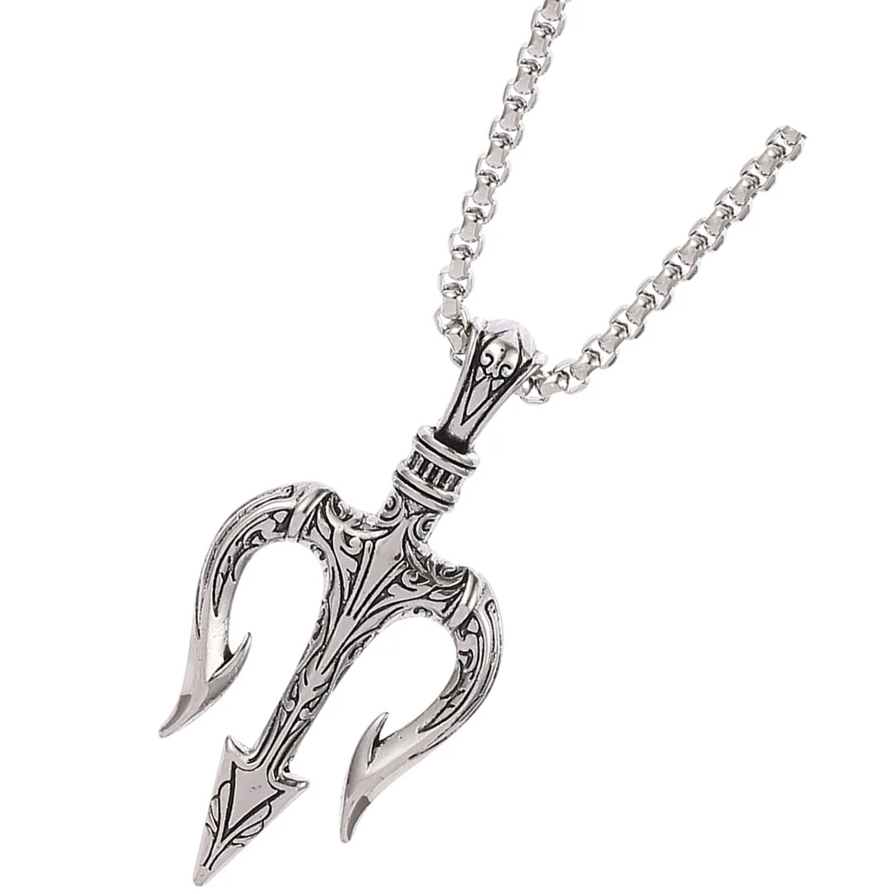 Trident Necklace Gothic Vintage Jewelry Mens Pendant Necklaces for Men's Halloween Greek