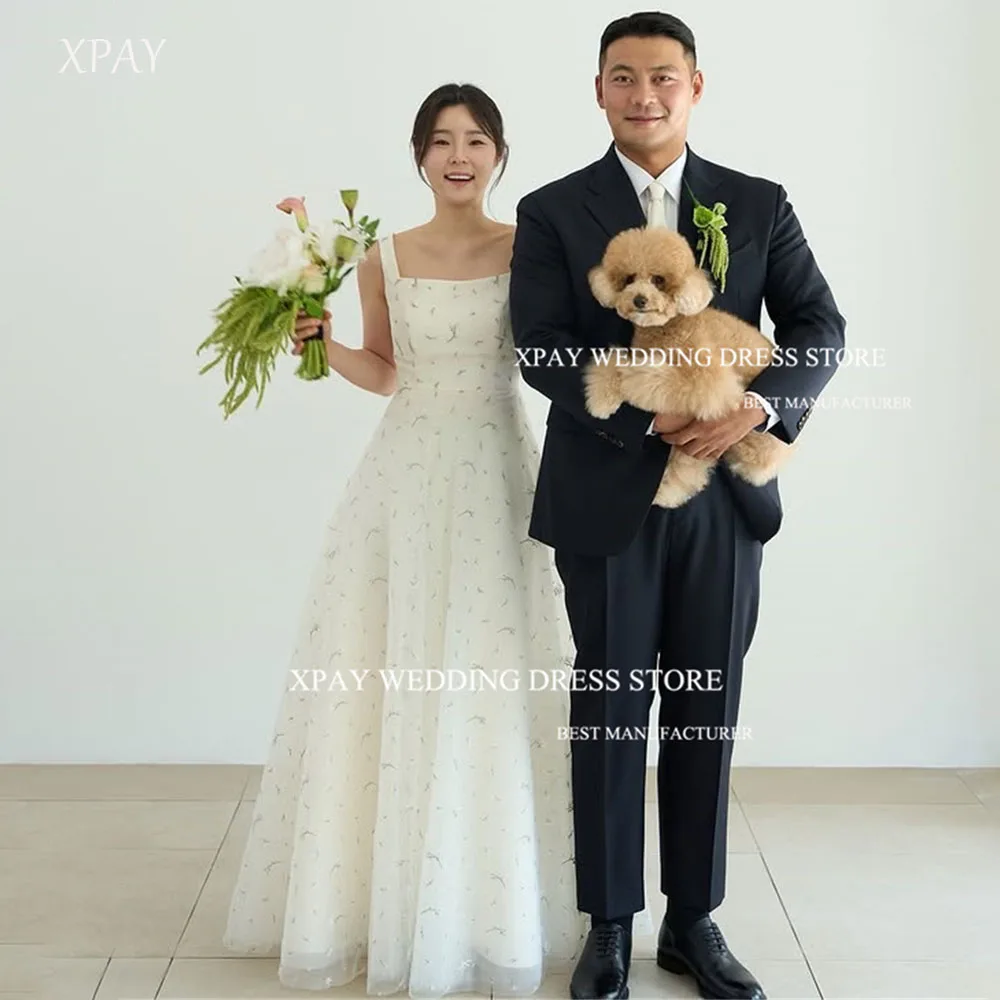 

XPAY Lovely Square Collar Strap Korea Wedding Dress PhotoShoot A-line Floor-Length Sleeveless Bride Gowns Party Bride 웨딩드레스