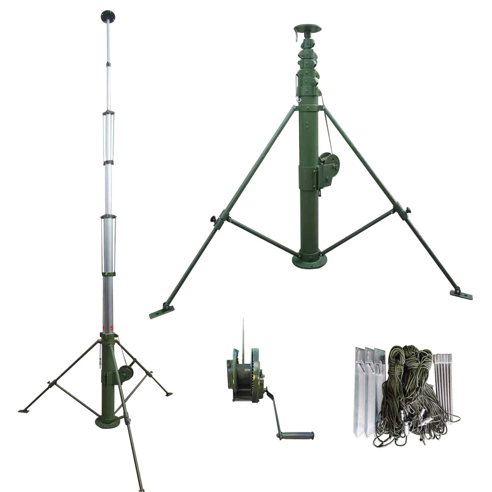Portable Light Weight Aluminum Alloy 5 Meter Hoist Mast Customized Color Manual Winch Lifting Pole 15kg Payload for Solar Panels