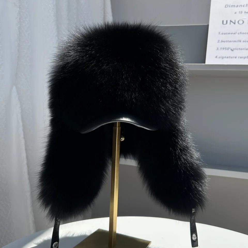 New 100% Genuine Fox Fur Ear-Protecting Hat Men Real Raccoon Fur Hat Women Winter Warm Fur Real Sheep Leather Snow Hat