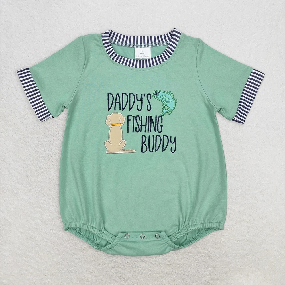 

Baby Boy Daddy's Fishing Buddy Green Romper Short Sleeves Infant Outfit Cute Green Shorties for Little Ones