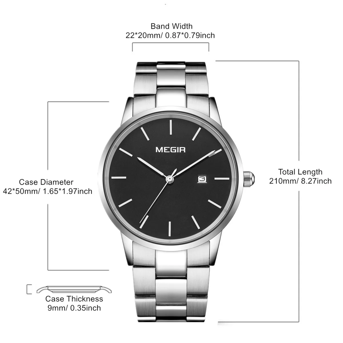 MEGIR кварцевые часы для мужчин, роскошные наручные часы со стальным ремешком, деловые повседневные часы, водонепроницаемые часы с датой, Relogio Masculino 2164