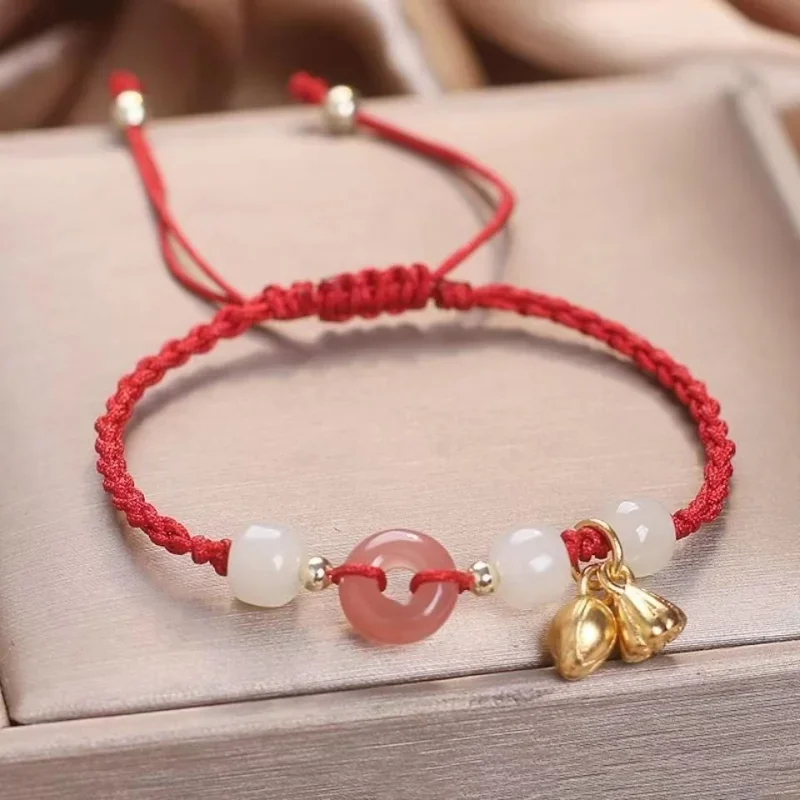 Fashionable Chinese Style Peace Buckle Bracelet for Women Hand Woven Rope Vintage Style Personality Simple Bracelets Sweet Gifts