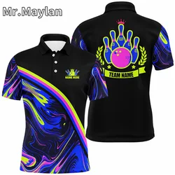 3D Mens Bowling Polo Shirts Custom Green Purple Bowling Camo Pattern Black Bowling Team League Jerseys Gift For Bowlers Unisex