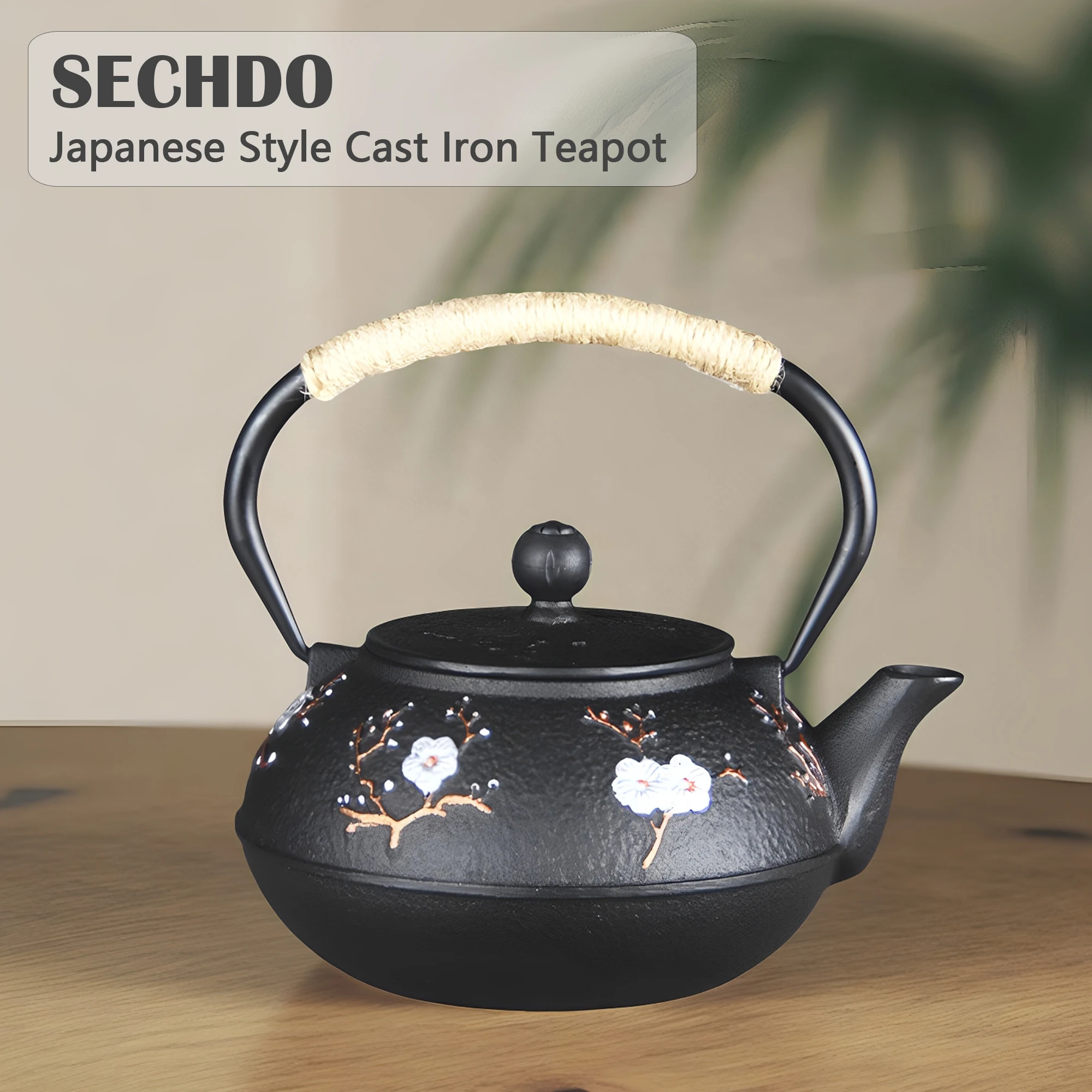 900ML Small Cast Iron Tea Kettle for Stovetop Safe, Beautiful Iron Teapot with Infuser for Loose Tea, Tea Pot with Enameled