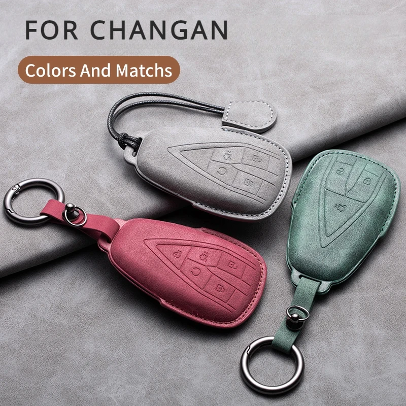 Leather Car Key Case Cover Fob For Changan CS35PLUS CS35 Plus CS55 PLUS CS75 PLUS Eado UNI-T UNI K Oushang X5 X7 EV 2019-2022