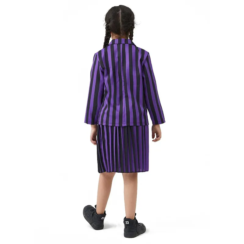 Wednesday Kids Girls Women Nevermore Academy School Uniform Cosplay Costume Family Halloween Birthday Party Clothes Wig