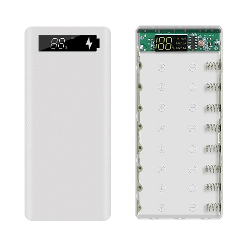 LCD Power Bank Case LCD Display Support 20000Mah LCD Display For 8X18650 Battery White