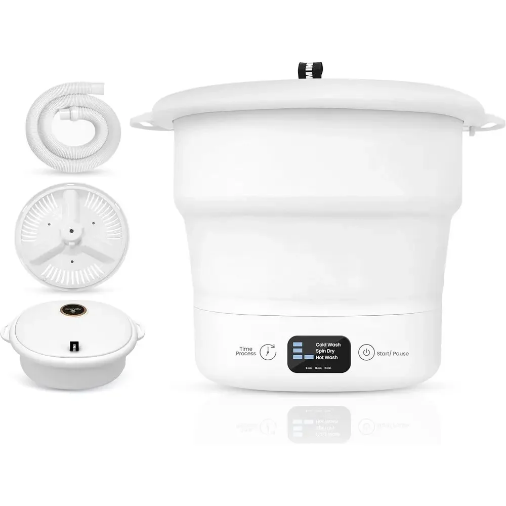 Portable Lightweight Mini Washer for Camping, Travel, RVs, and Small Spaces with Timer and Lid, Holds Up to 6.6 lbs (White)