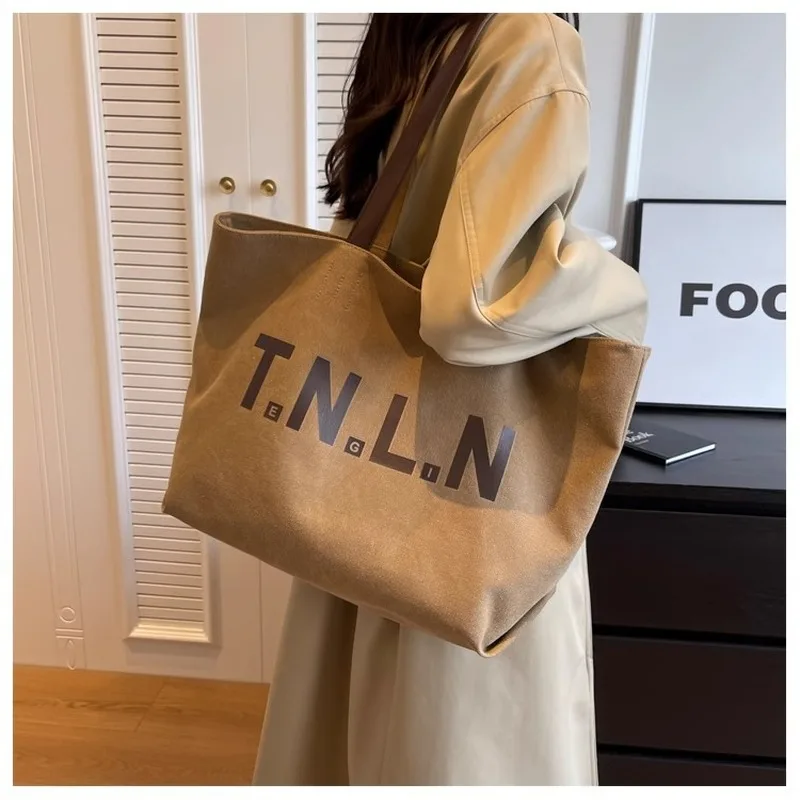 Large Capacity Letter Canvas Bag 2024 New Shoulder Bag Casual Versatile Tote Bag College Student Commuting Bag Birthday Gifts