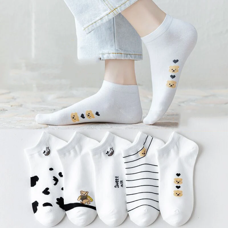 

5 Pairs Of Women's Funny Socks Spring And Autumn Fruit Ice Cream Socks Harajuku Student Leisure Boat Socks