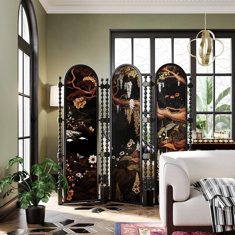 

Solid wood folding screen partition living room bedroom entrance household French antique movable folding screen