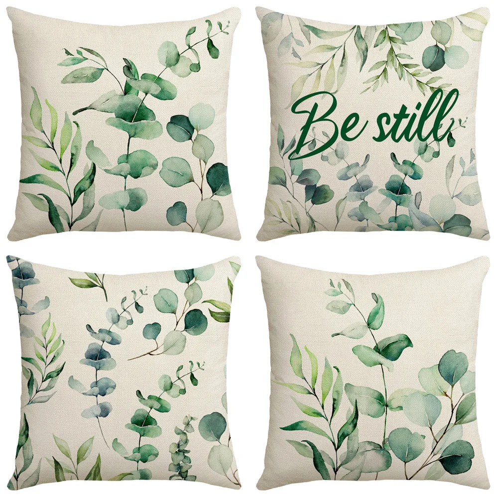 

Eucalyptus Leaves Pillow Cover 18x18 Inches Pillowslips Spring Summer Decor Cushion Cover for Sofa Bedside Backrest Pillowcase