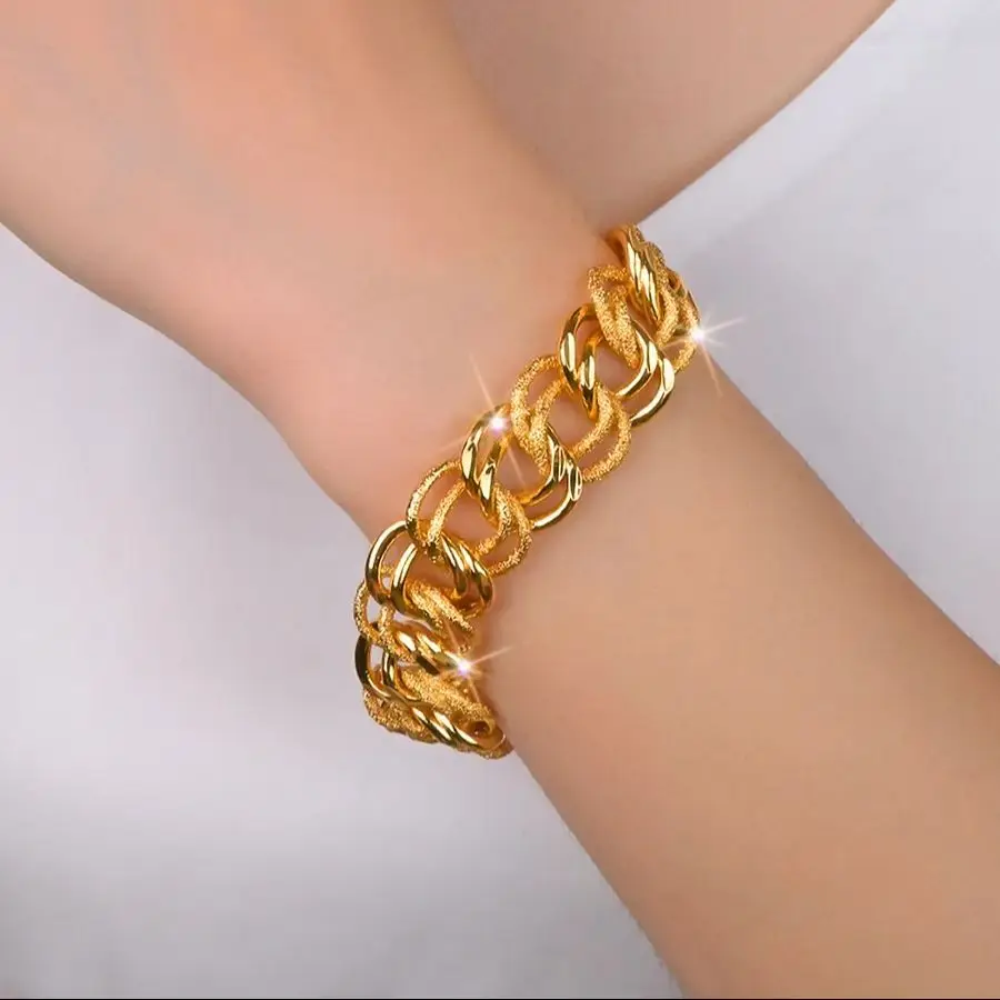 

ESALE Wide Bracelet High Quality 24K Gold Plated Romance Chain For Women Fashion Engagement Party Wedding Jewelry Gift