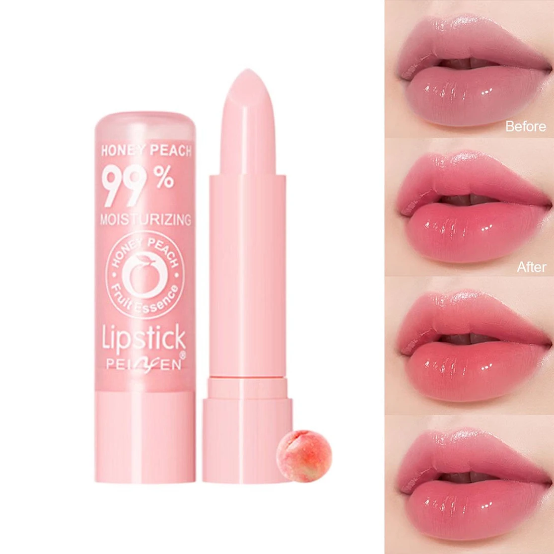 Color Changing Lip Balm Gloss, Long-Lasting Moisturizing Tinted Lip Balm, Peach Nourishing Lipstick for Natural Flush for Women