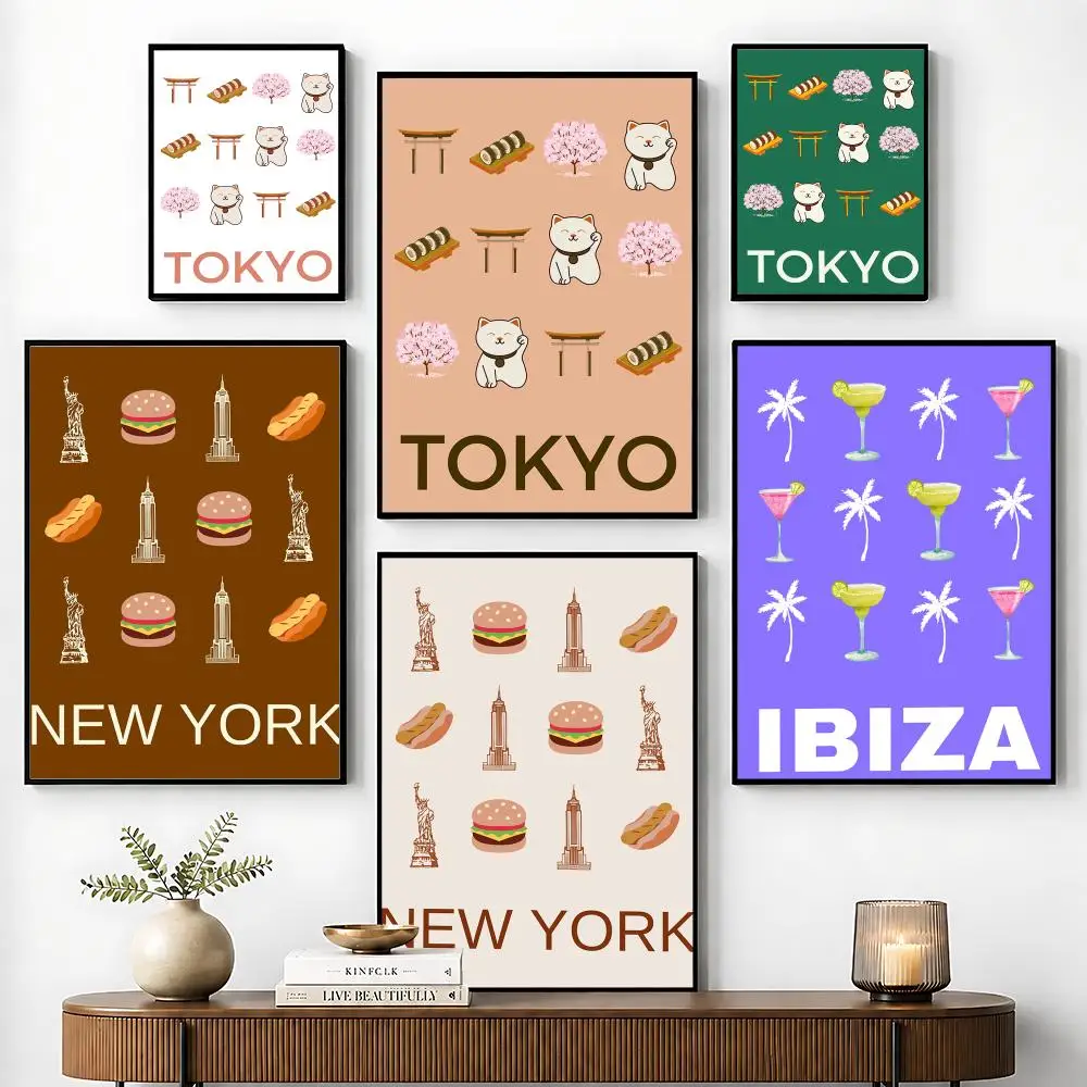 Ibiza Cocktails Palms Boho Art Poster Perfect Sticker Self Adhesive for Office Home Theater Wall Art Decor Fancy Gift