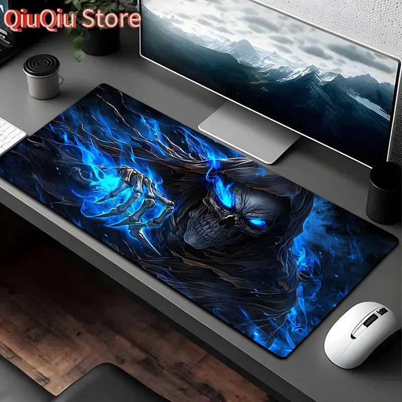 

XXL Grim Reaper Skull Gaming Mouse Pad – 89.92 x 39.88 cm Desk Mat with Flames and Dark Hooded Figure – Dark Fantasy Design for