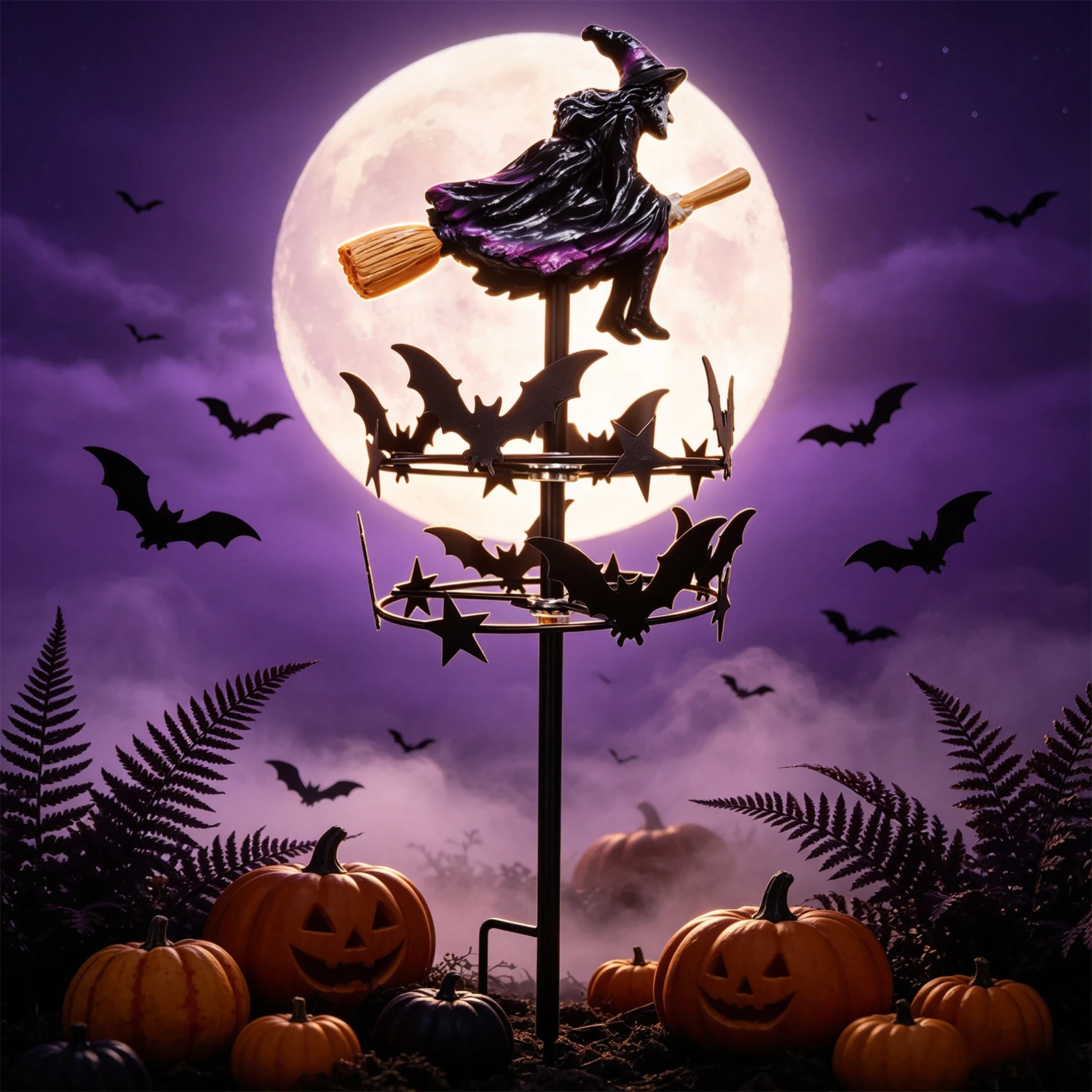 Outdoor Witch Garden Stake Halloween Lawn Ornament Magic Witches Garden Windmill for Garden Patio Pathway Fall Decorations