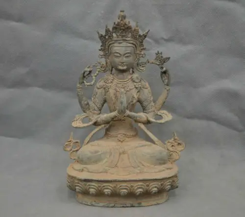 

China Old Tibetan Buddhism Four arms Guanyin Buddha Old Bronze Statue