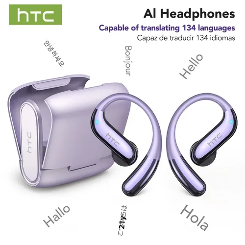 Auriculares HTC NE23 Bluetooth V6.0 auriculares inalámbricos de oído abierto auriculares con traductor AI llamada HD elegante fino ligero gancho para la oreja