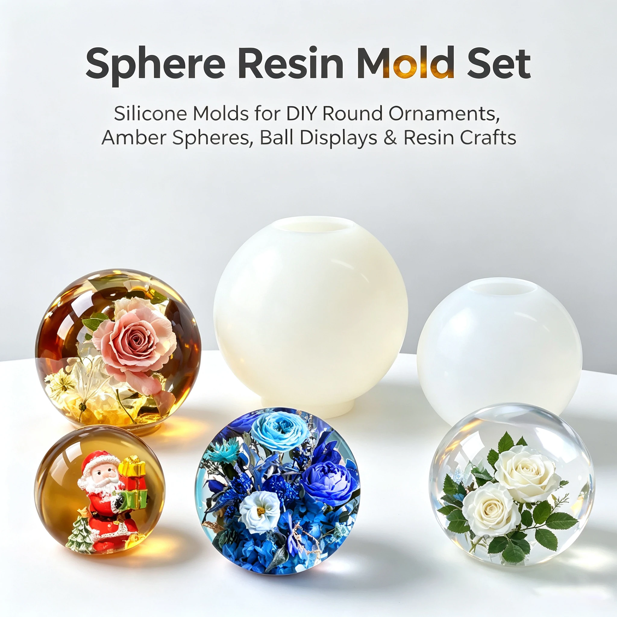 Moule en silicone sphérique 3D pour boule de cristal, idéal pour la résine époxy, le plâtre, les ornements, les bijoux, l'artisanat, la décoration intérieure et les cadeaux