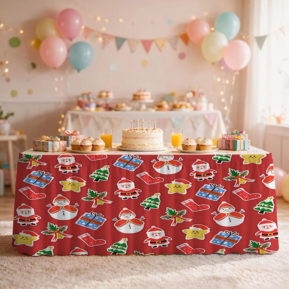 1-Pack Christmas holiday pattern tablecloth table skirts for events, kitchen and dining room decorations