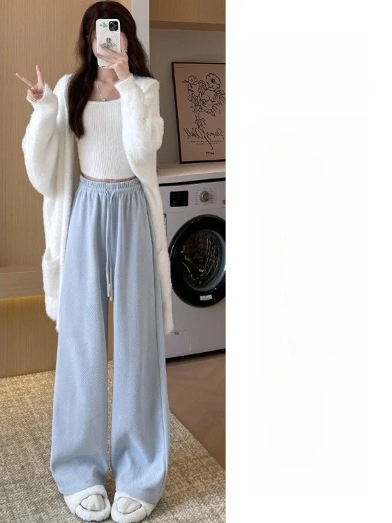 Pantaloni a Vita Alta e Gamba Larga da Donna, a Quadri, Foderati in Pile, Slim Fit, Casual, Comodi Pantaloni Dritti