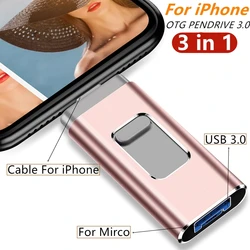 for iPhone USB Flash Drive 2TB 1TB USB 3.0 Pendrive 3in1 Mirco USB 3.0 512G 256GB 128/64/32gb Memory Stick USB Key MFi Pen drive