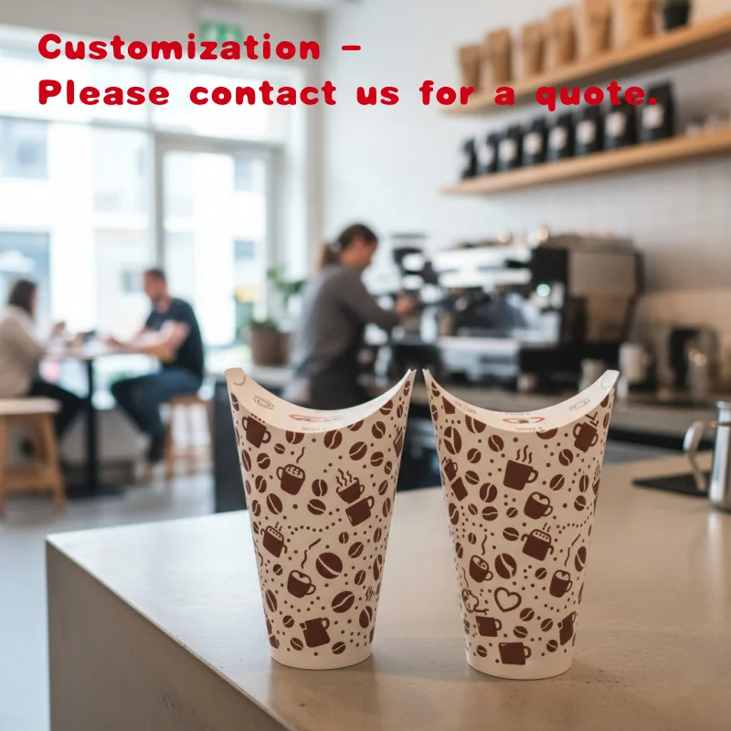 custom.Biodegradable Eco Friendly Paper Cup Fries Churros Paper Cups with Integrated Folding Lid Cold Hot Drinks