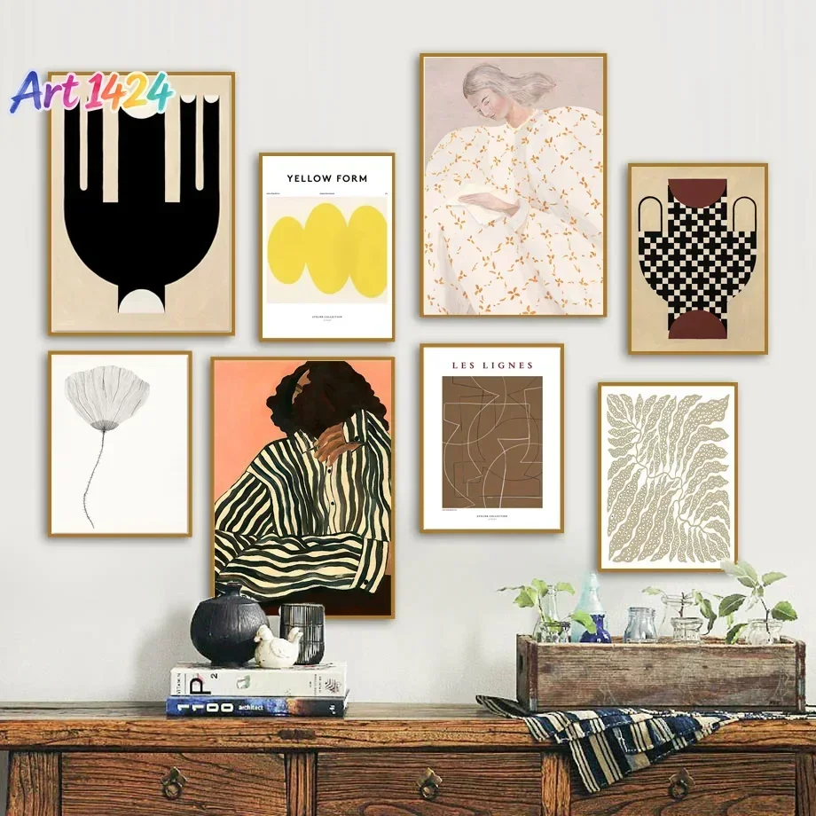 1pcs(No frame)Skirt Girl Line Ginkgo Biloba Color Block Nordic Posters And Prints Wall Art Canvas Painting Wall Pictures For