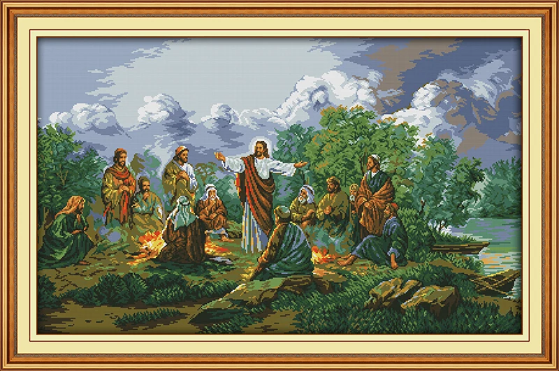 

Набор для вышивки крестиком Joy Sunday с напечатанным рисунком, простой узор, Набор для вышивки тканью с напечатанным рисунком Aida-Иисус и его ученики