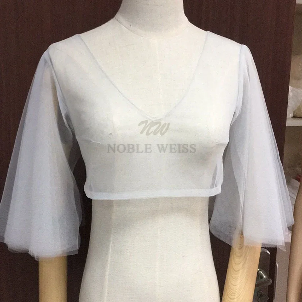 Half Sleeve wedding jacket V-neck Simple Tulle Bridal bolero jackets for Bridal Party Coat Wear Inside Bridal Jacket Customized