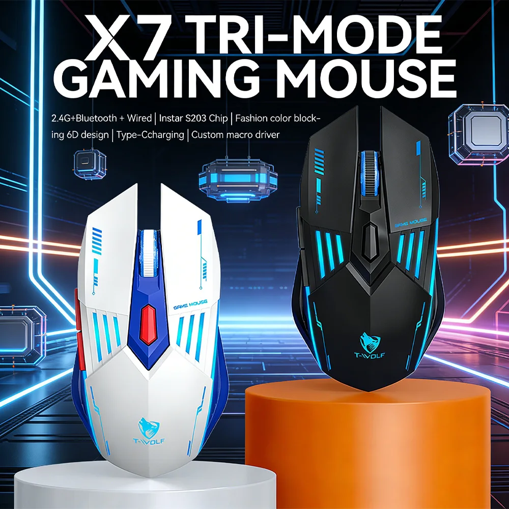 

Беспроводная игровая мышь X7 Bluetooth 3-режимная 2,4G, перезаряжаемая, эргономичная офисная мышь для ПК и ноутбуков, легкая, унисекс
