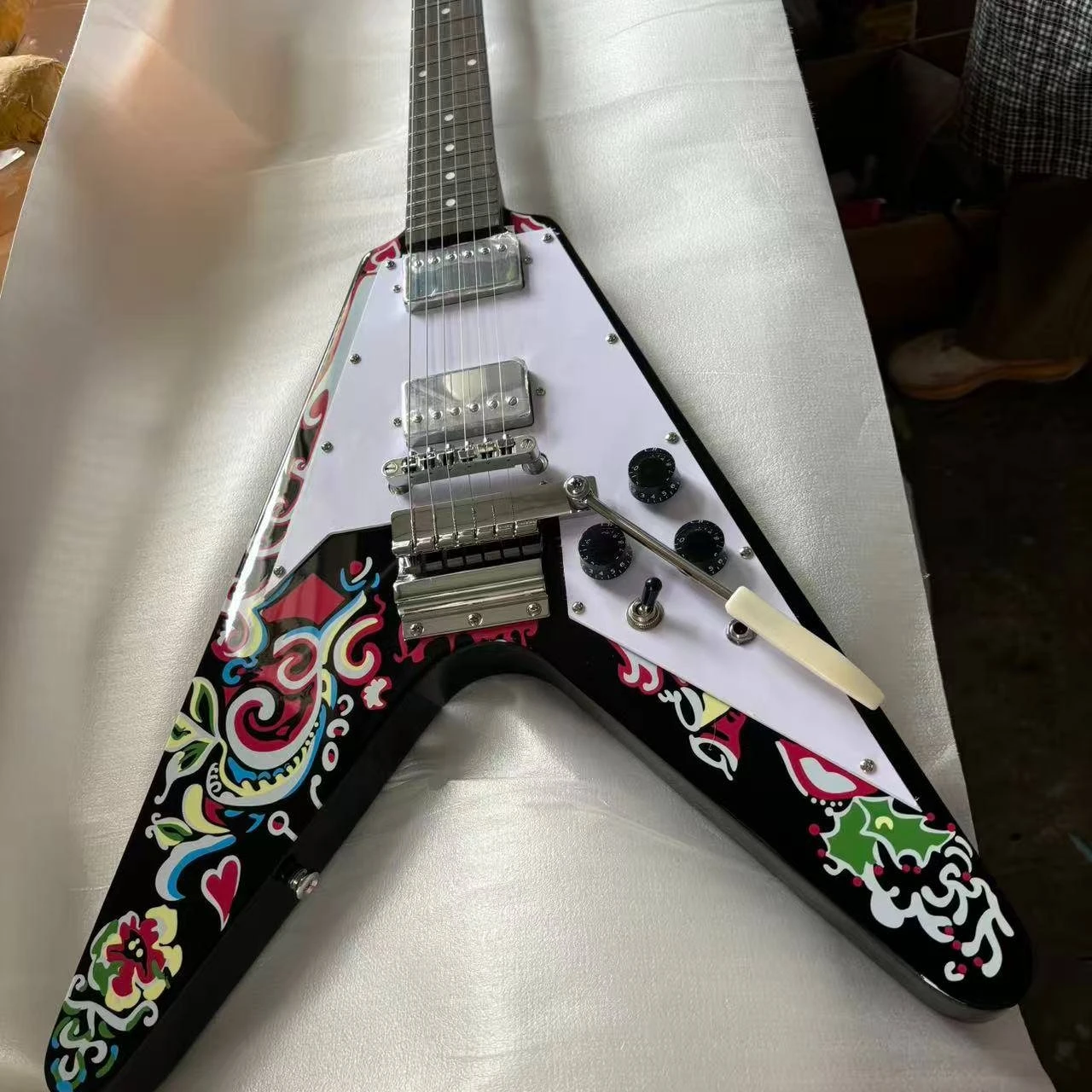 Handmade Irregular Shaped Electric Guitar with Black and White Fixed Bridge and 6 Strings, Quality Assurance, Free Shipping