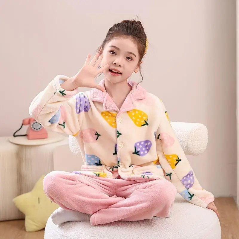

925, детский пижамный комплект для мальчиков и девочек, осенне-зимний милый бархатный фланелевой комплект с героями мультфильмов, домашняя одежда, коралловый удобный пижамный комплект