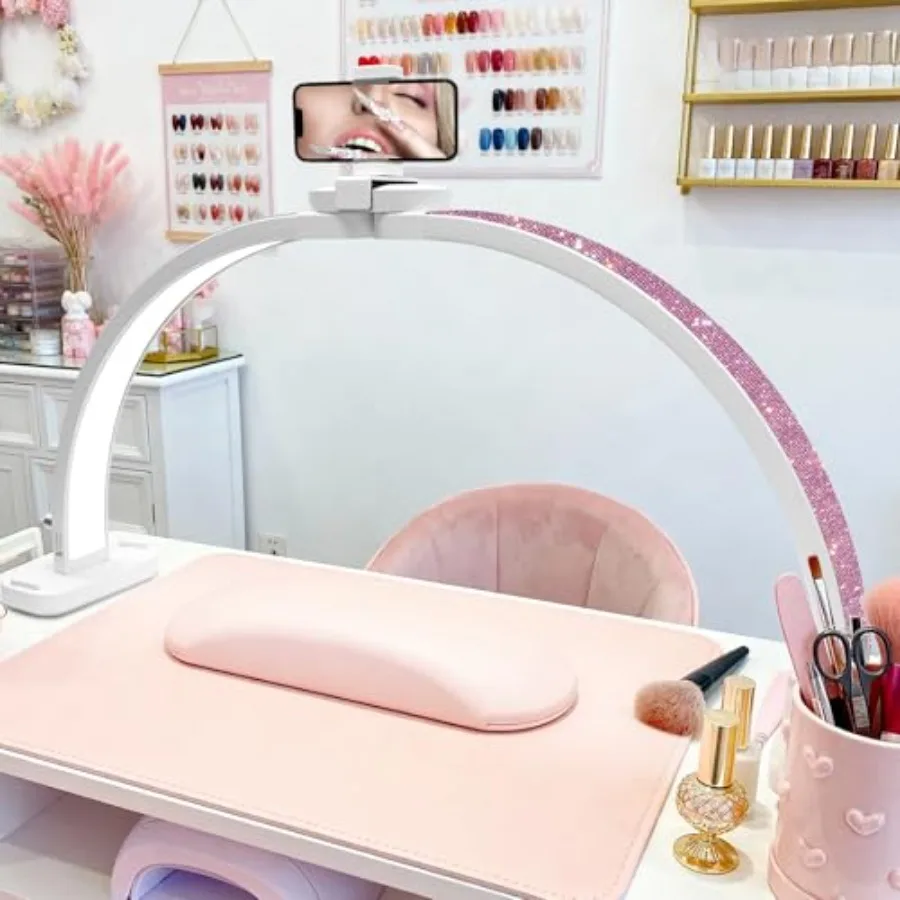 

Half Moon Light for Nail Desk 31" Foldable LED Nail Desk Lamp with Phone Holder Professional Nail Tech Light for Manicure and B