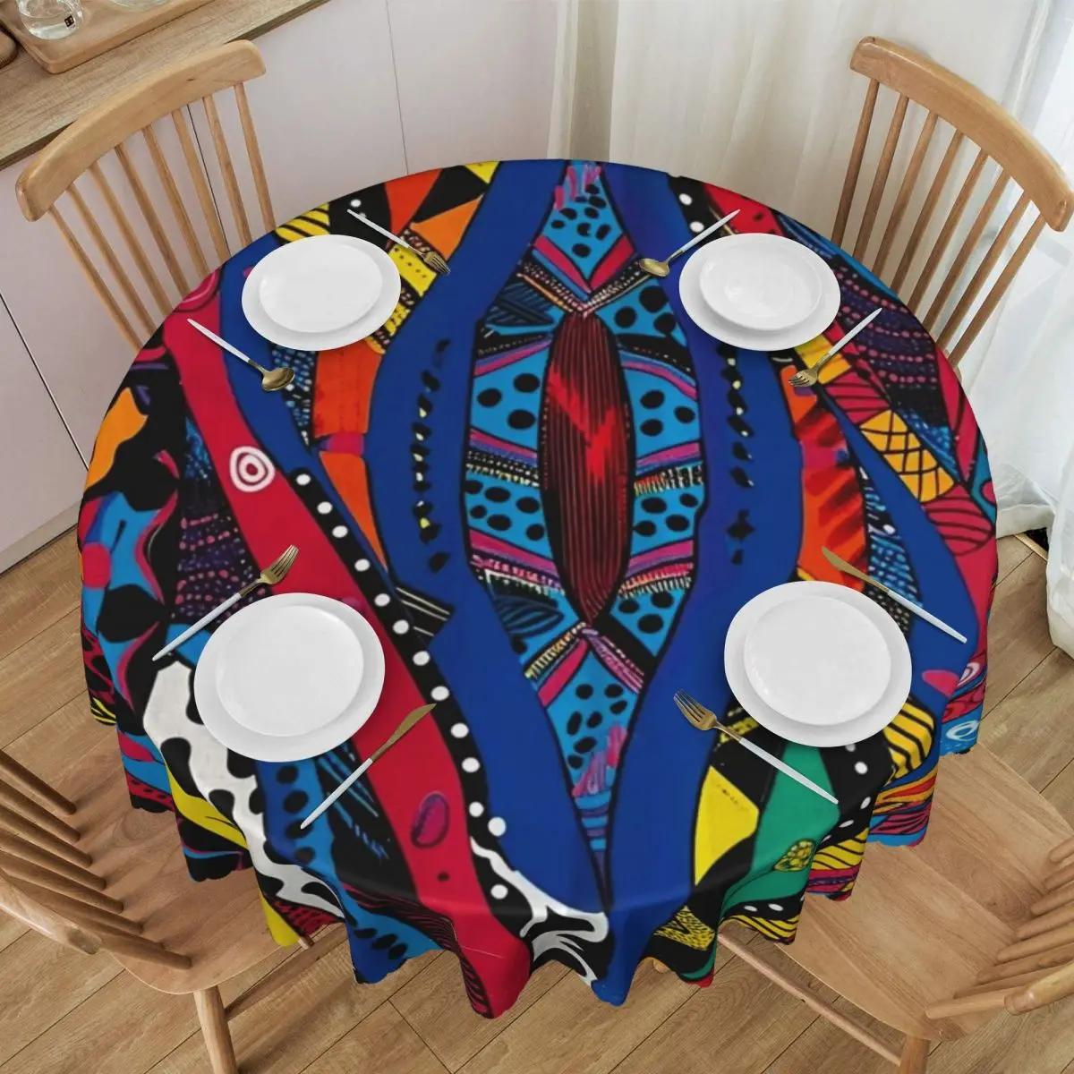 Custom Round Africa Life Exotic Tablecloth 60 inches Kitchen Dinning Table Cloth Spillproof Table Covers