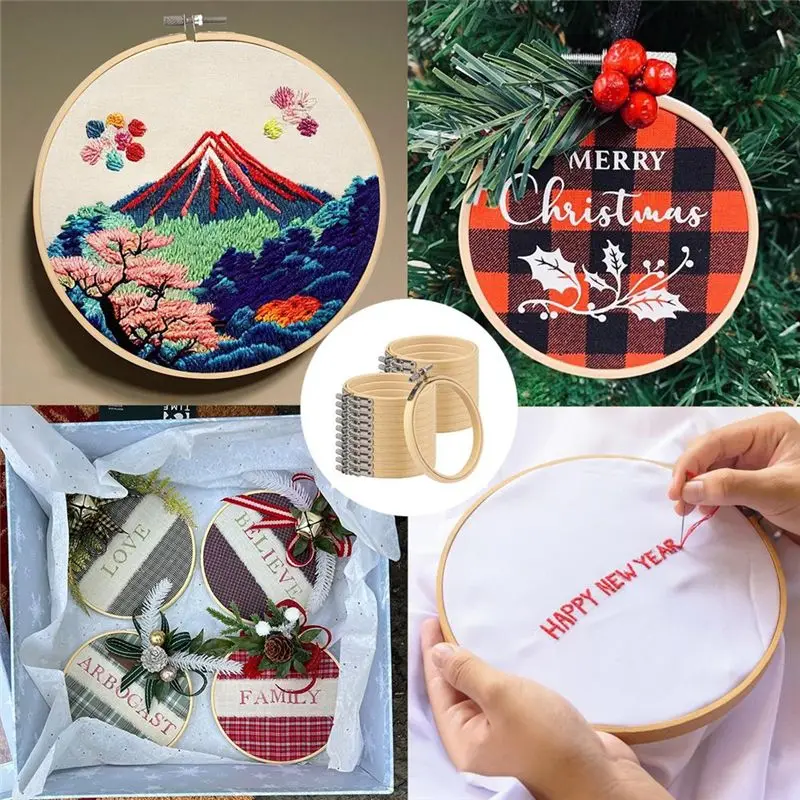 2025+ 15PCS Bamboo Embroidery Hoops Set, 12 Inch Embroidery Hoop Adjustable in Bulk for Needlework, Sewing and Crafts
