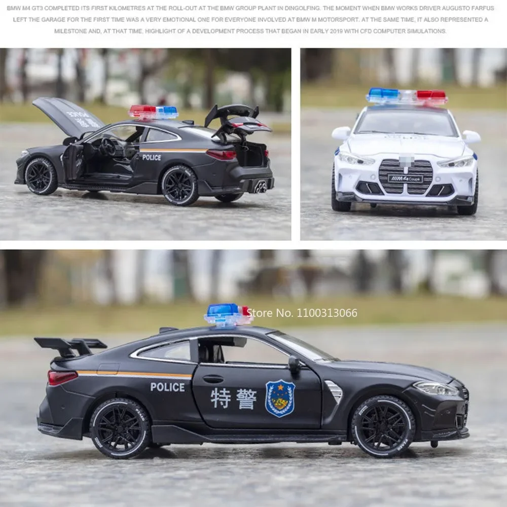 Coches de policía M4 de Metal 1:32, modelos de juguete, neumáticos de goma, vehículo extraíble, música ligera, coche deportivo, juguetes en miniatura, regalo de cumpleaños para novio