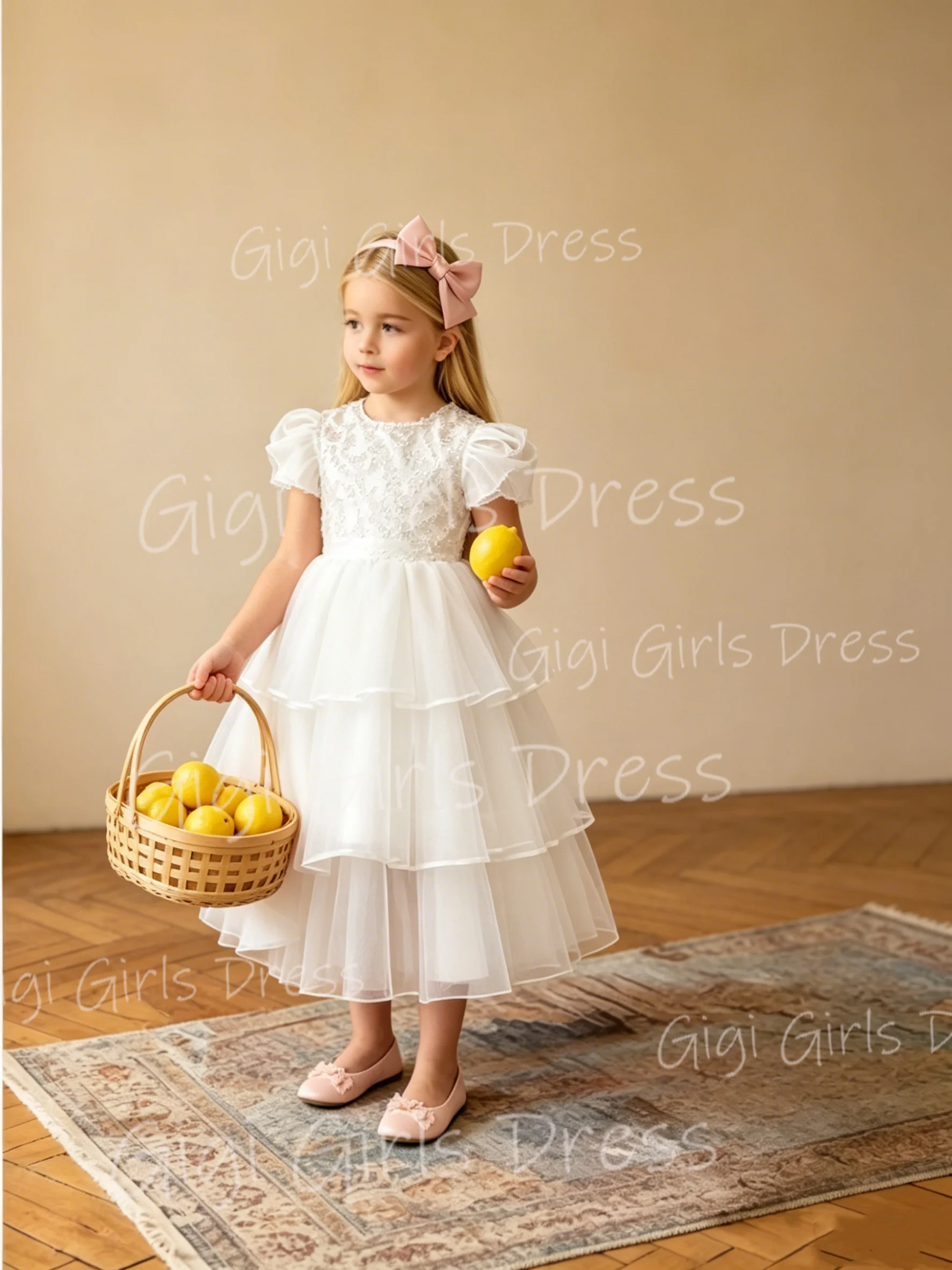 Customized New White Flower Girl Dresses Lace Ruffles Sequined Flower girl Dress Birthday Party Gowns Tee-Length for Photoshoot
