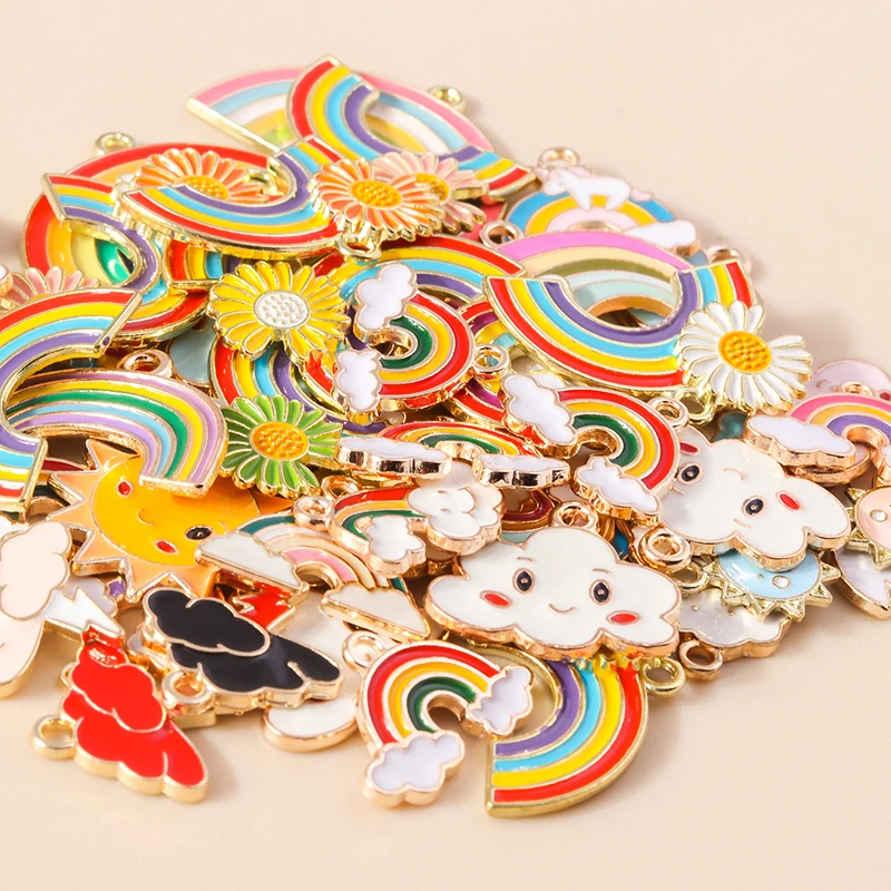 Leslie 10pcs Mix Cute Enamel Cloud Rainbow Charm Pendant for DIY Bracelet Necklace Earrings Jewelry Making Handmade Craft
