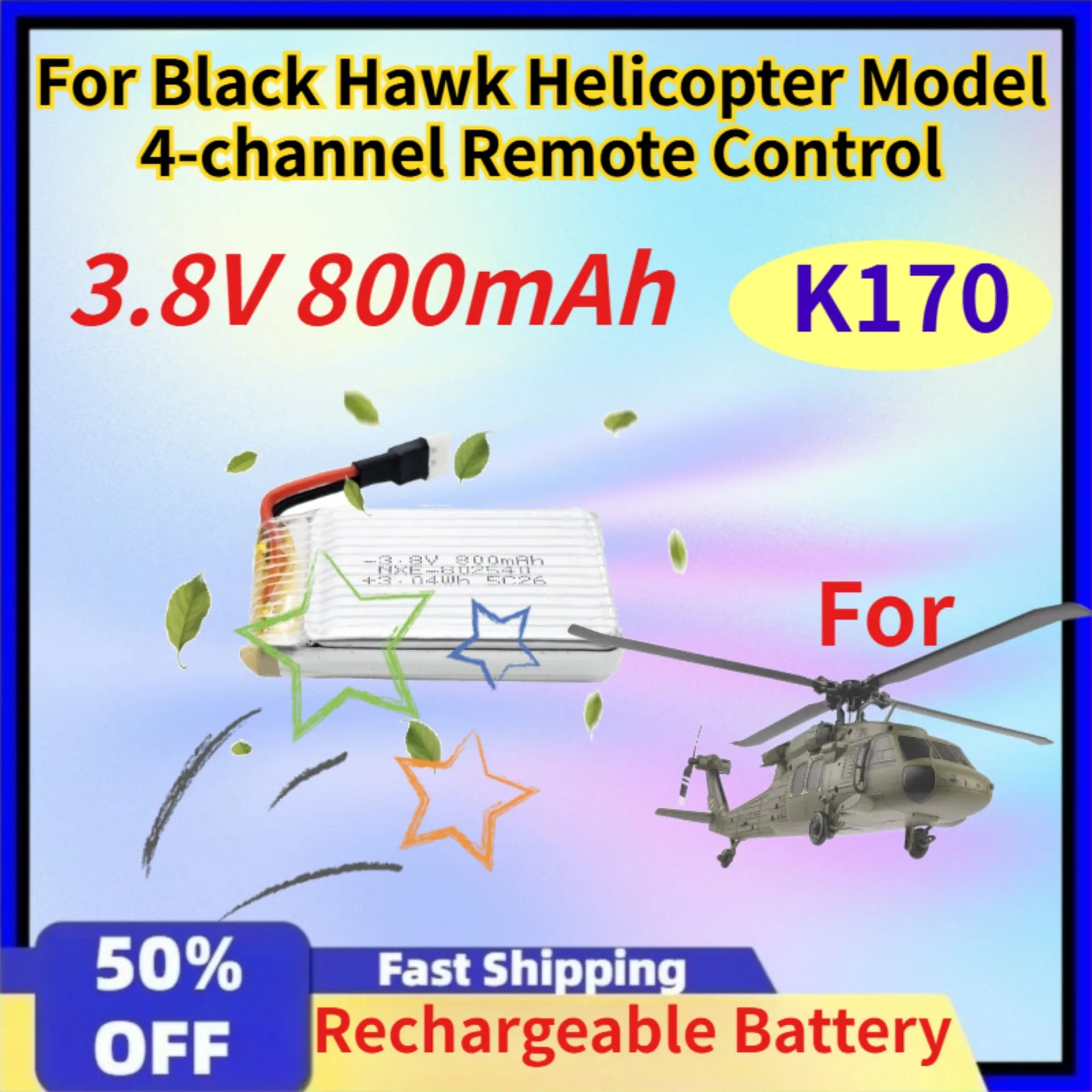 

For Weili K170 Battery 3.8V 800mAh 3.04WH Rechargeable Li-Po Battery for Black Hawk Helicopter Model, 4-channel Remote Control